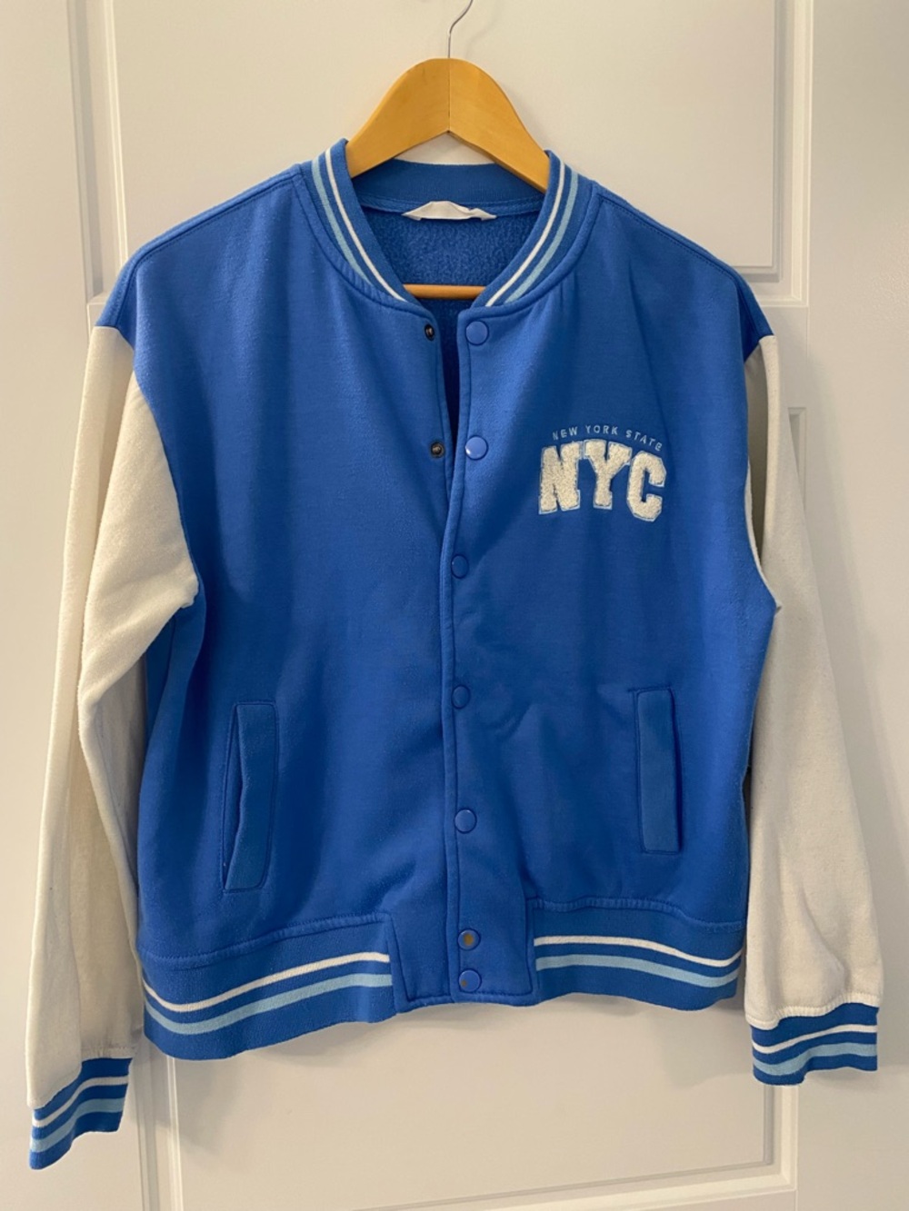 Bluenotes Blue and White Fleece Varsity Jacket Small New York State - Picture 2 of 9